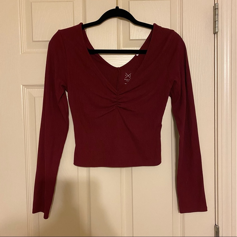 Red Long Sleeve Cinched Crop Top NWOT